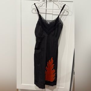 Black Slip Dress with Orange Flame Design